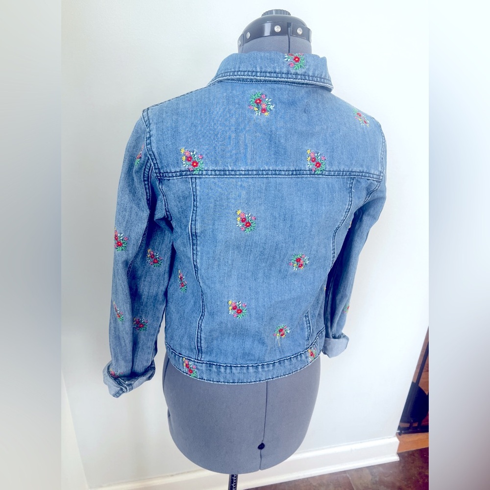 TINSEL Denim Couture Floral Embroidered Cropped Denim Jacket Medium Wash Boho M - Picture 10 of 16